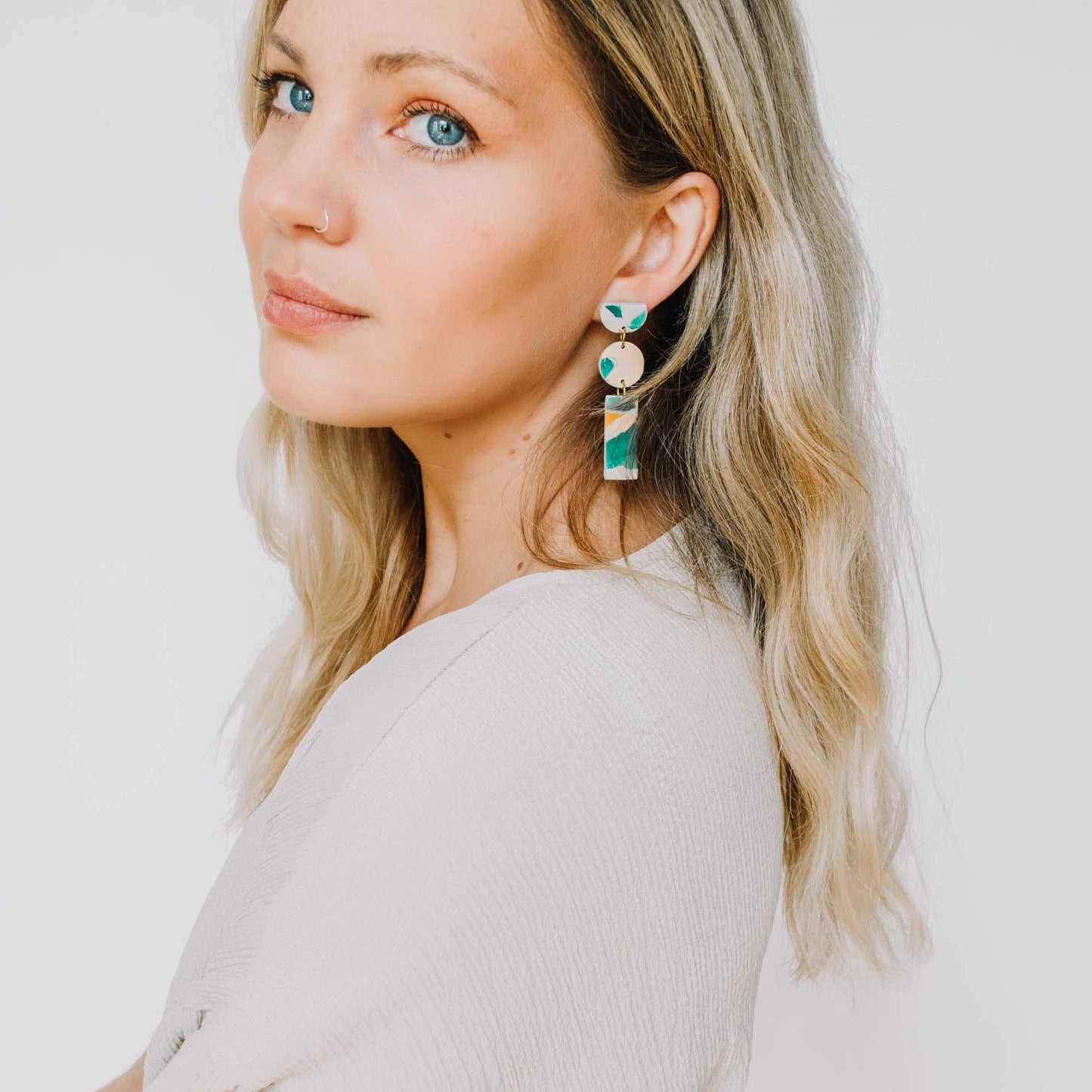 Cairn Stack Earrings in Lagoon Watercolour