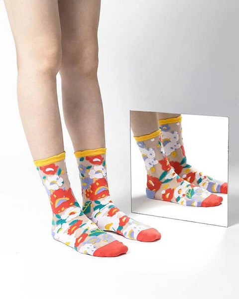 Flower Garden Sheer Socks - Yellow - KOLAB by Makers Quarter