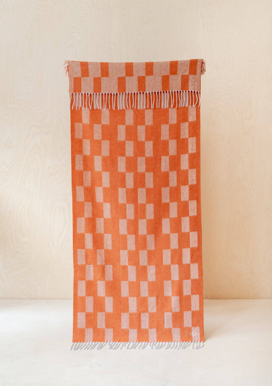 Lambswool Blanket in Orange Checker