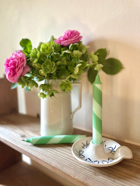 Hand Dipped Colourful Green Stripe Candy Cane Candles - KOLAB by Makers Quarter