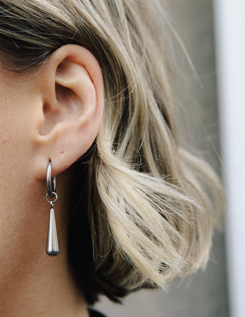 Silver Elongated Drop Earrings, Waterproof