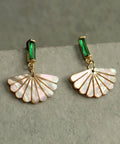 Art Deco Mother of Pearl Emerald Earrings - KOLAB by Makers Quarter