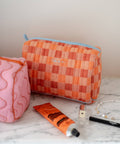 Cotton Wash Bag in Apricot Checkerboard - KOLAB by Makers Quarter