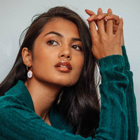 Terrazzo 'The One' Hoop Earrings in Teal, Lilac and Chartreuse