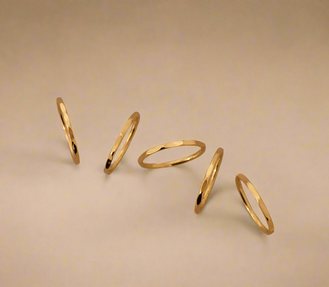 5 Fine Hammered Rings Stack 5 Rings 18k Gold Plated