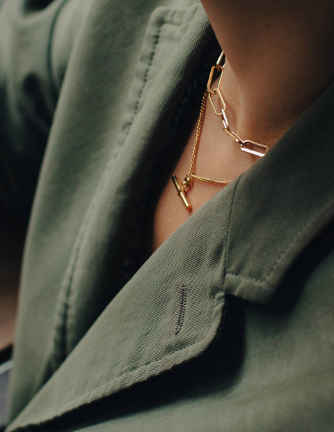 Gold T-Bar Chain Necklace, Waterproof