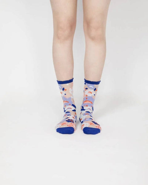 Flower Garden Sheer Socks - Blue - KOLAB by Makers Quarter