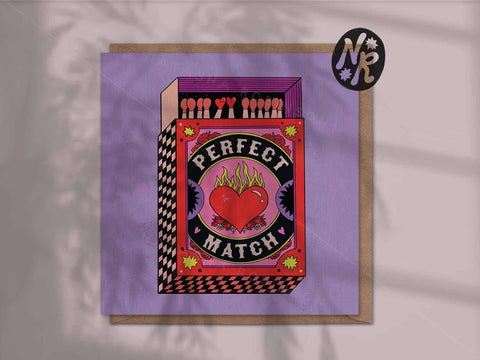 Perfect Match | Square Greetings Card | Love Couple Bright