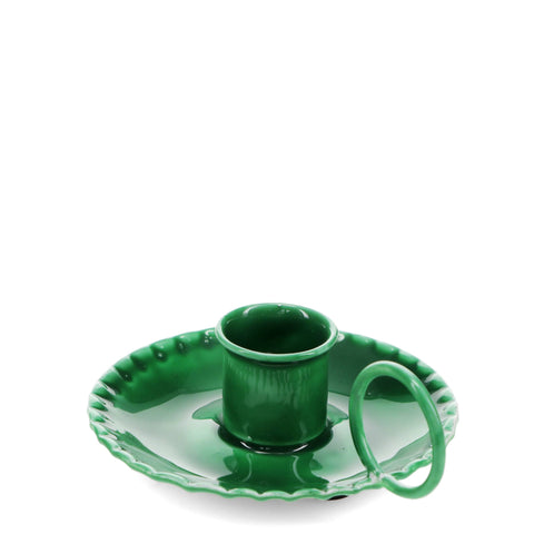 Enamel chamberstick candle holder - Dark green