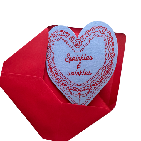Wrinkles & sprinkles Birthday cake heart card