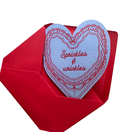 Wrinkles & sprinkles Birthday cake heart card