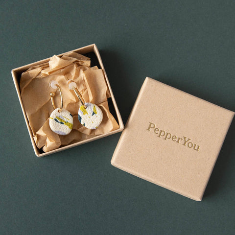 Terrazzo 'The One' Hoop Earrings in Teal, Lilac and Chartreuse