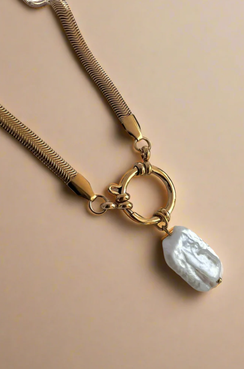 Chain & Freshwater Pearl Necklace Waterproof 18k Gold