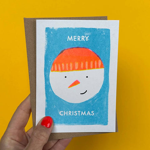 Merry Christmas Card – Hand Painted Snowman Holiday Design