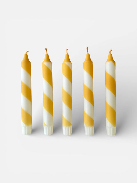 Butter Yellow & White Candy Cane Stripe Hand Dipped Candles  - KOLAB by Makers Quarter