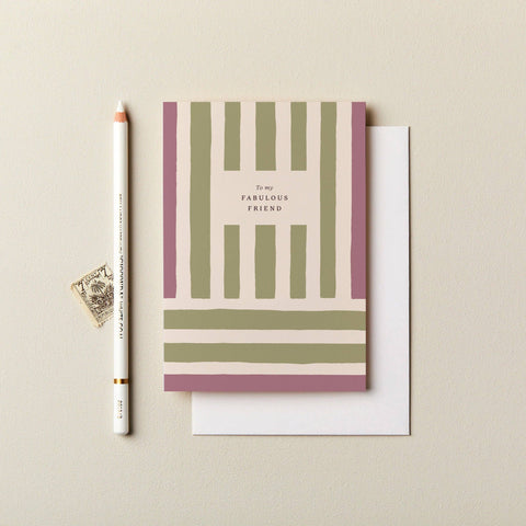 To My Fabulous Friend Stripes Card Purple and Green