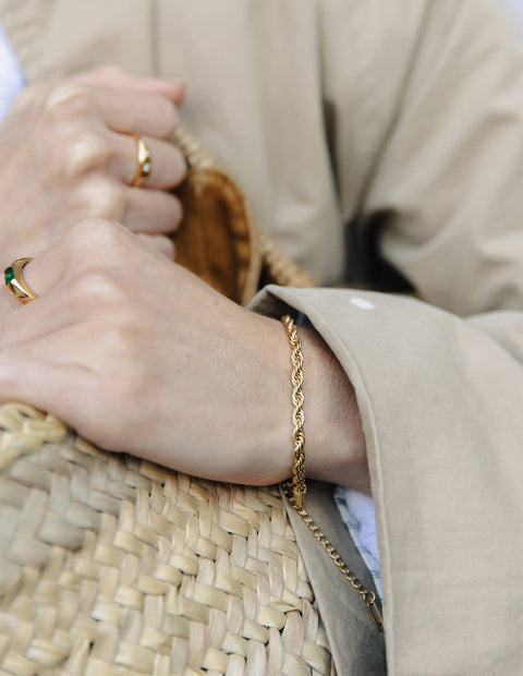 Gold 4mm Rope Twist Bracelet, Waterproof