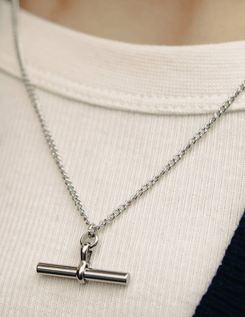 Silver T-Bar Chain Necklace, Waterproof