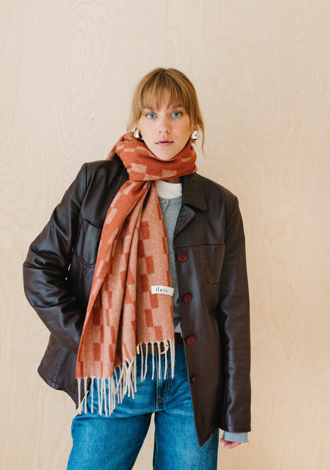 Lambswool Oversized Scarf in Neutral Checker - KOLAB by Makers Quarter