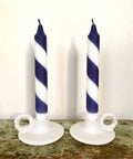 Navy & white candy spiral twist Hand Dipped Candles  - KOLAB by Makers Quarter
