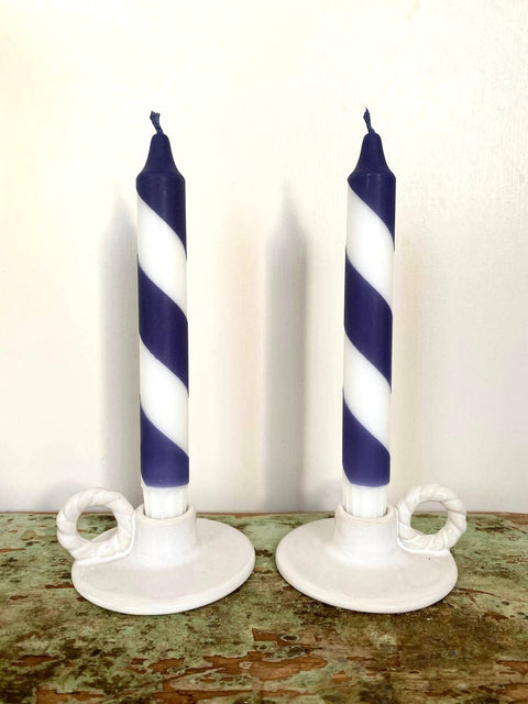 Navy & white candy spiral twist Hand Dipped Candles  - KOLAB by Makers Quarter
