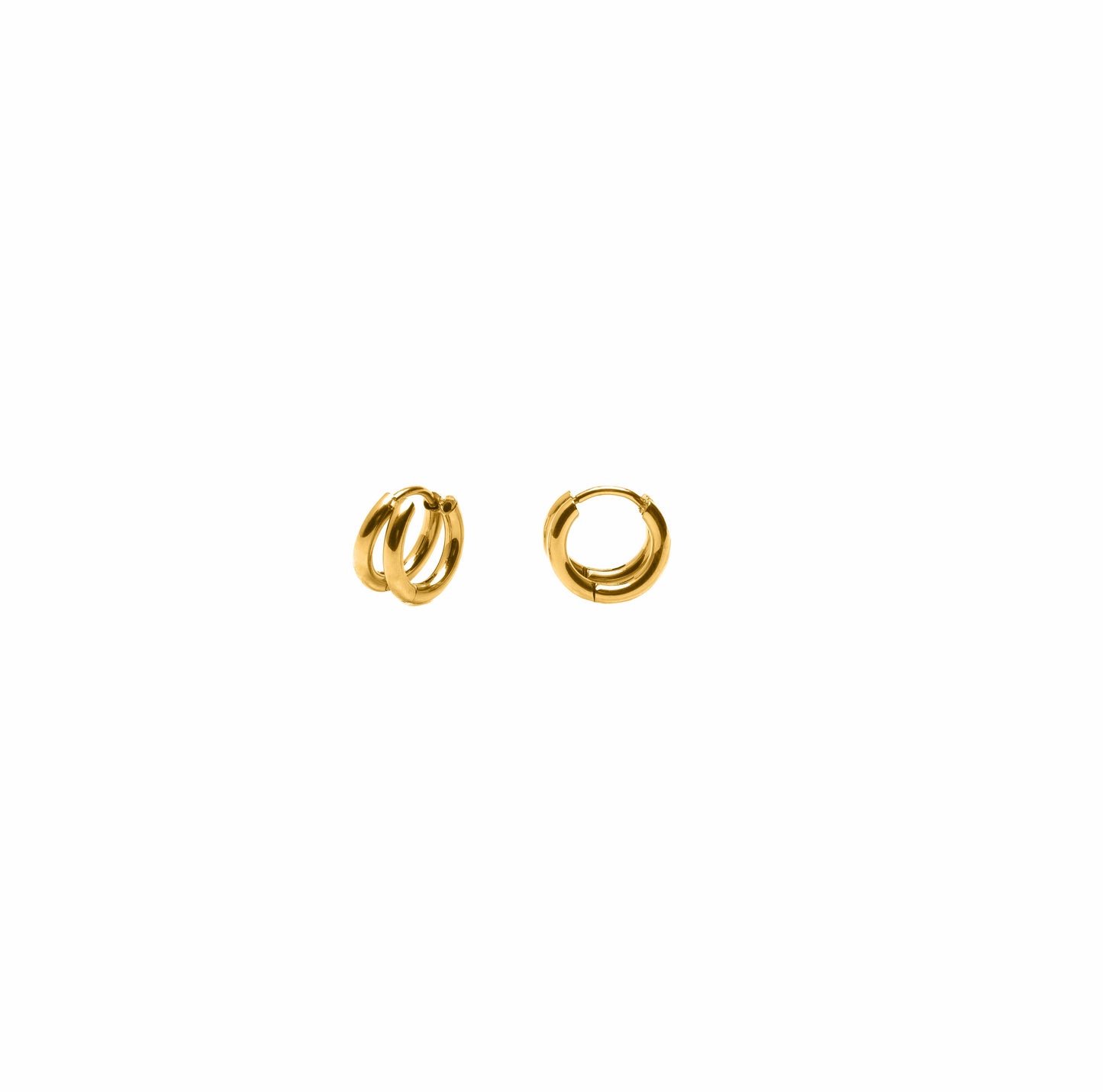 Gold Double Layer Huggie Hoop Earrings, Waterproof