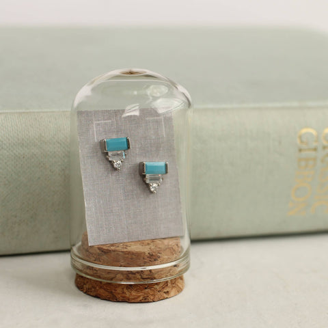 Art Deco Sterling Silver Turquoise Pyramid Stud Earrings