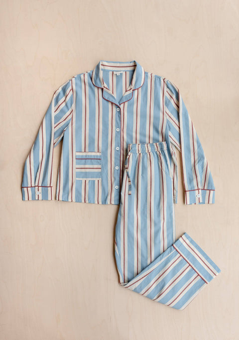 Cotton Pyjamas in Blue Stripe - KOLAB by Makers Quarter