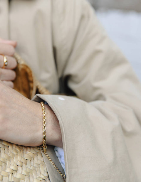 Gold 4mm Rope Twist Bracelet, Waterproof
