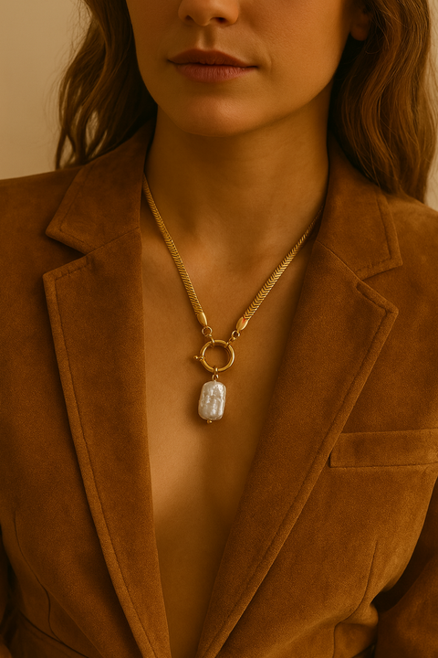 Chain & Freshwater Pearl Necklace Waterproof 18k Gold