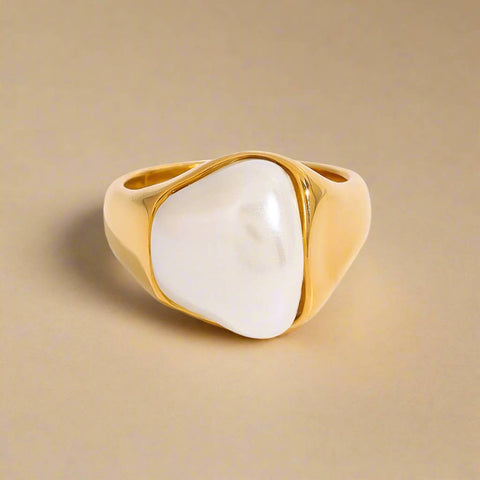 Chunky Organic Faux Pearl Ring 18k Gold Waterproof PVD