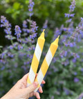 Butter Yellow & White Candy Cane Stripe Hand Dipped Candles  - KOLAB by Makers Quarter