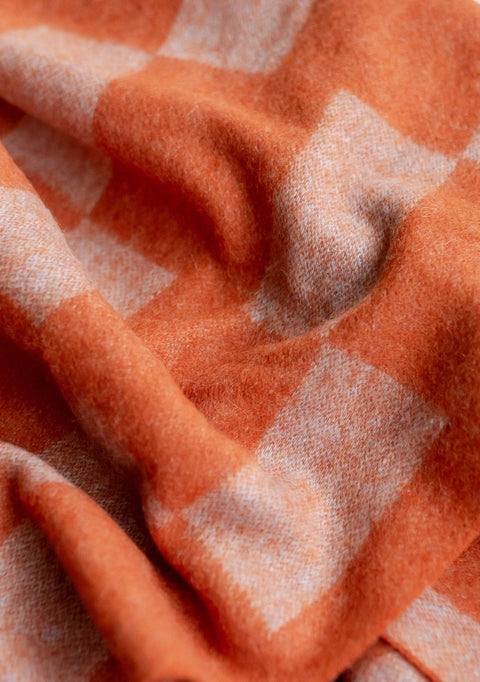 Lambswool Blanket in Orange Checker