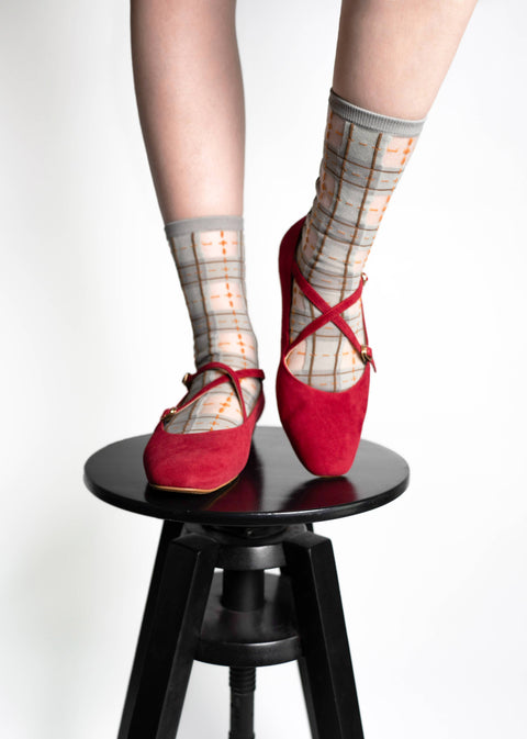Tartan Sheer Socks - Dove Gray - KOLAB by Makers Quarter