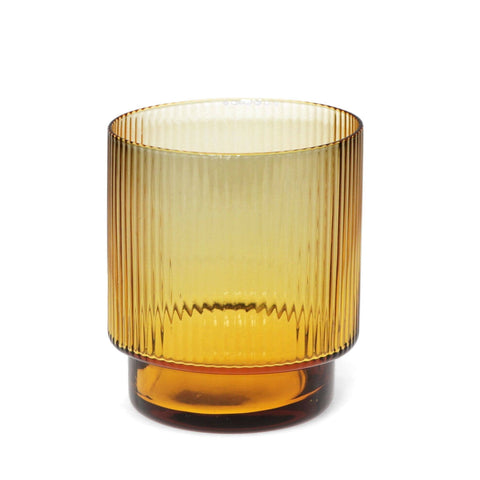 Retro Ribbed Glass Tumbler 325Ml - Amber