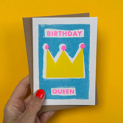 Happy Queen Birthday Card – Bright Modern Hand-Painted Crown - KOLAB by Makers Quarter