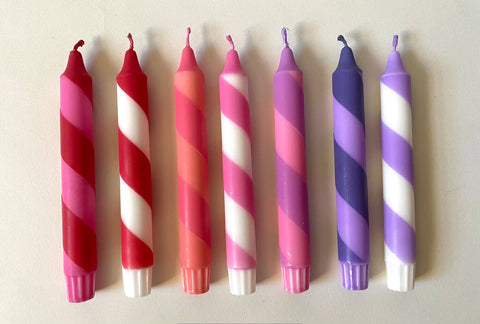 Lilac white candy spiral twist Hand Dipped Candles - KOLAB by Makers Quarter