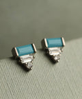 Art Deco Sterling Silver Turquoise Pyramid Stud Earrings - KOLAB by Makers Quarter
