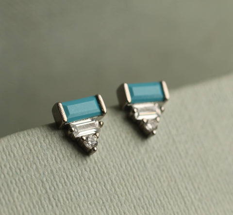Art Deco Sterling Silver Turquoise Pyramid Stud Earrings