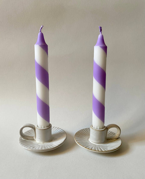 Lilac white candy spiral twist Hand Dipped Candles - KOLAB by Makers Quarter