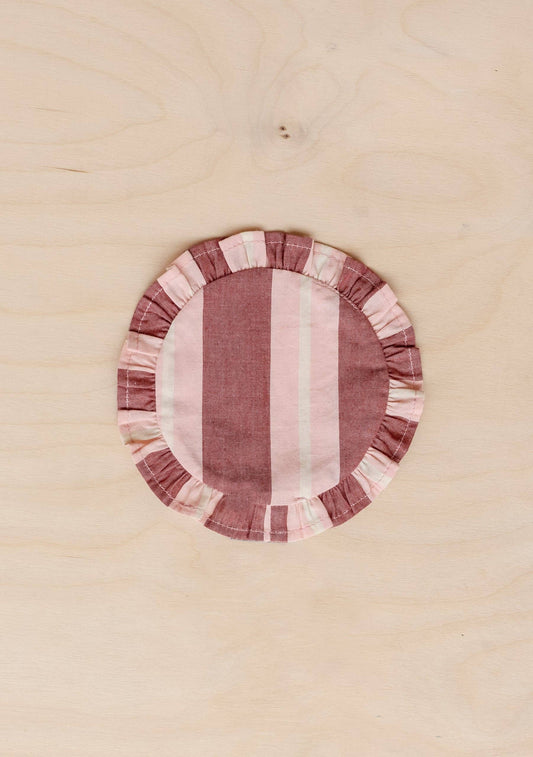 Set of 2 Cotton Coasters in a Dusty Pink & Red Stripe