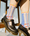 Grids with Polka Dots Sheer Socks - Blue - KOLAB by Makers Quarter