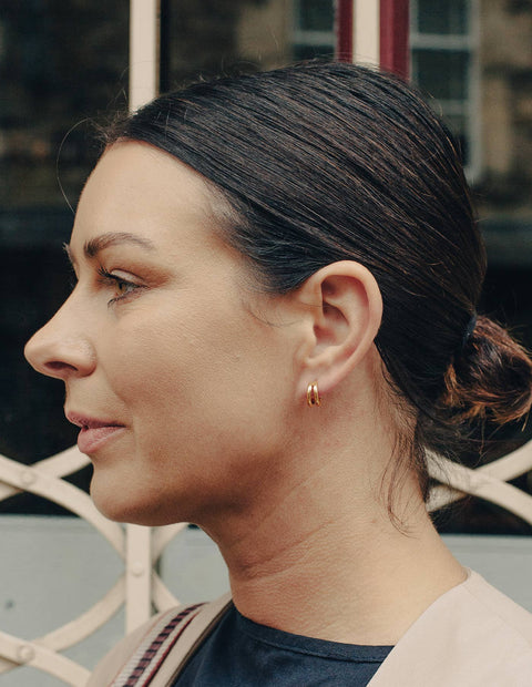 Gold Double Layer Huggie Hoop Earrings, Waterproof