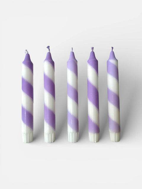 Lilac white candy spiral twist Hand Dipped Candles - KOLAB by Makers Quarter