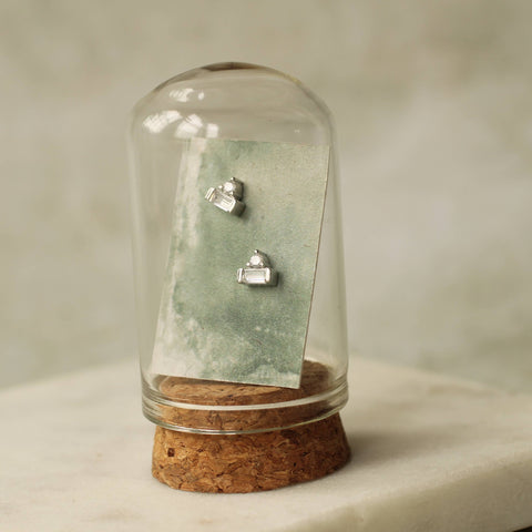 Art Deco Crystal Pyramid Sterling Silver Stud Earrings