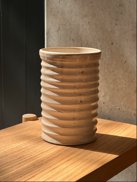 KOLAB Large Ribbed Vase.  Oatmeal.