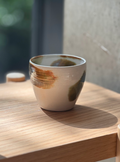 KOLAB X  Frida Cooper Brushed Green Glaze Flat White Cup