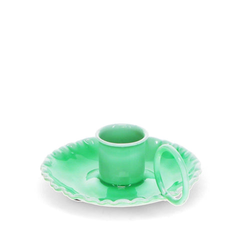 Enamel Chamberstick Candle Holder - Green