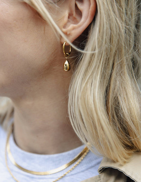 Gold Drop Hoop Earrings, Waterproof