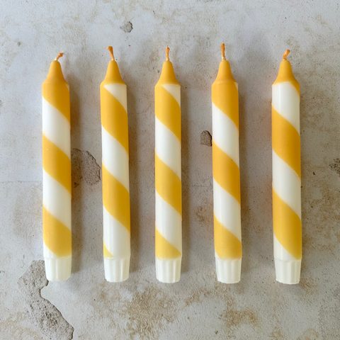 Butter Yellow & White Candy Cane Stripe Hand Dipped Candles  - KOLAB by Makers Quarter